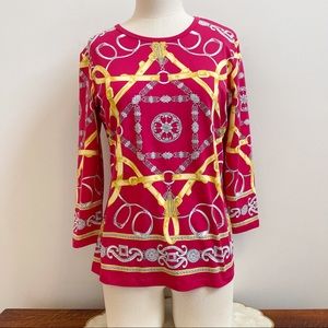 J.McLaughlin Red Gold Tassel Link Elegant Tee Top M NWT